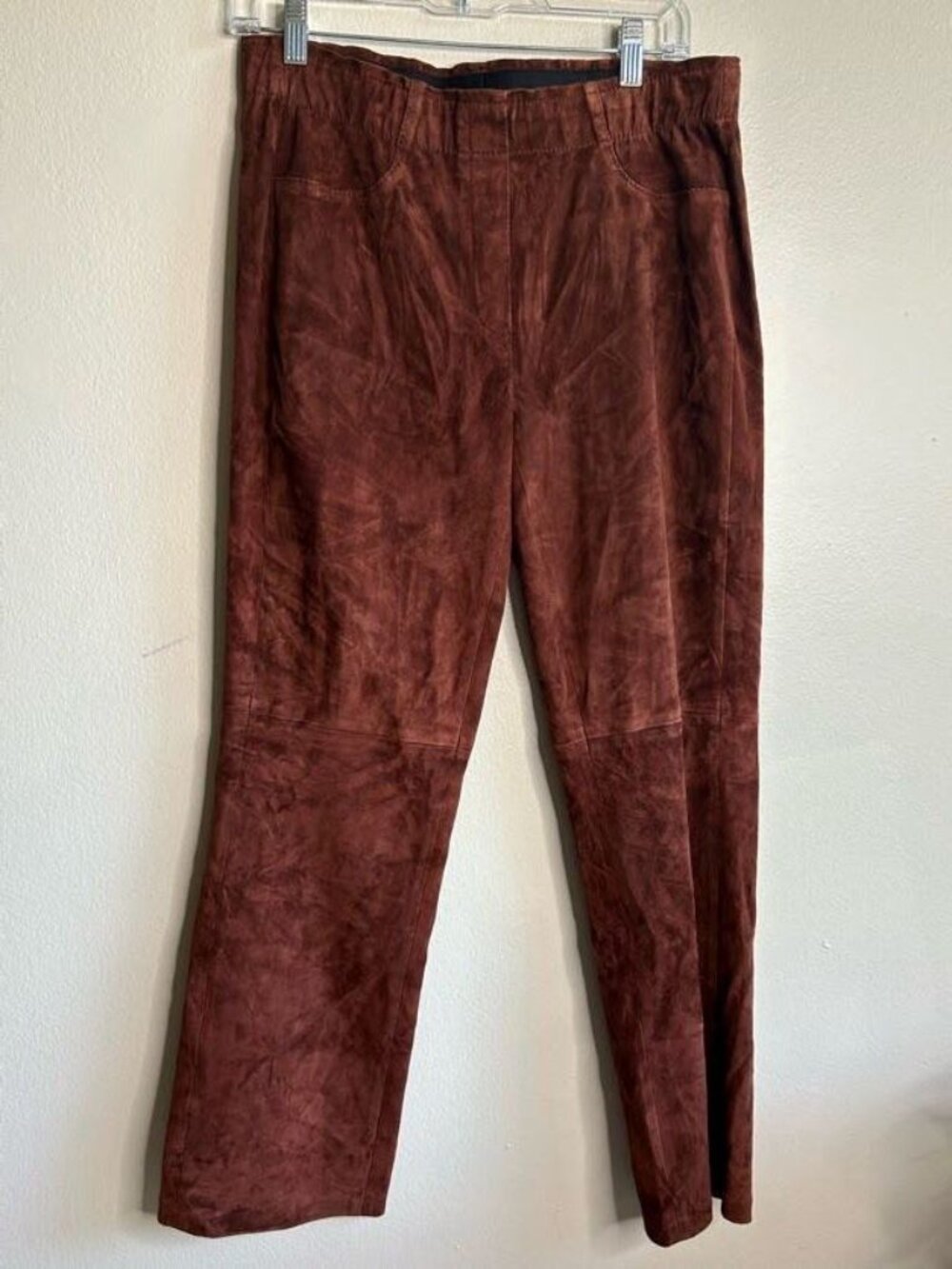 Luisa Cerano Pants Womens 10 Soft Suede  Pull On Elastic Waist Straight Leg